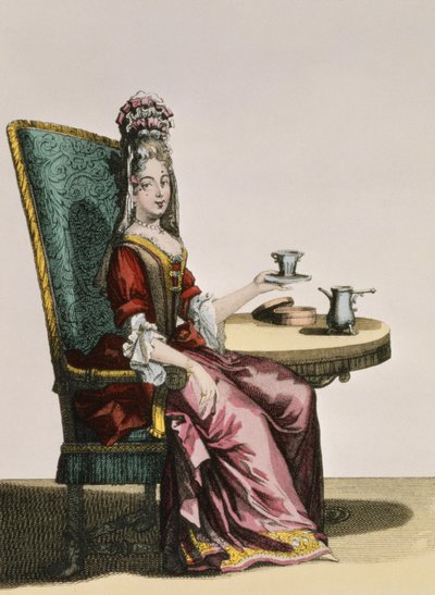 Lady Taking Coffee, Fashion Plate by Nicolas Bonnart